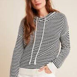 By Anthropologie Ann Striped Knit Hoodie Blue White Nautical Large